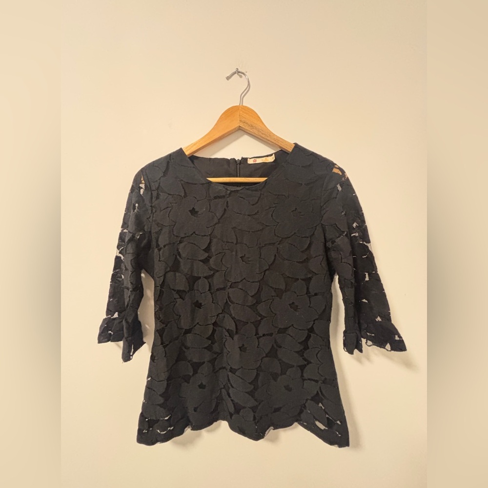 Tulle Black Floral Lace Blouse